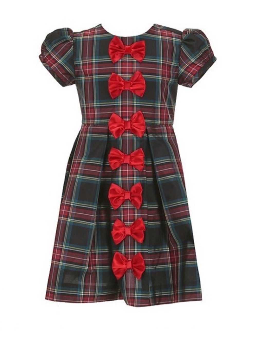 NWT Rachel Riley Girls Short Sleeve Plaid Bow Party Dress